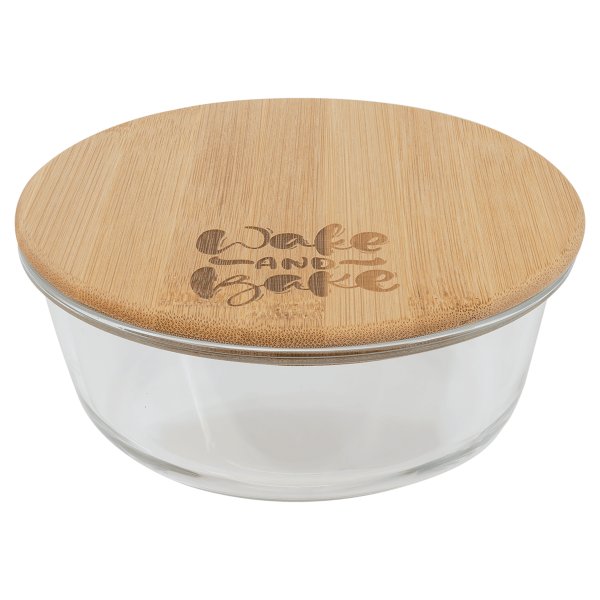 32 oz. Round Glass Container with Bamboo Lid - Clear/Bamboo