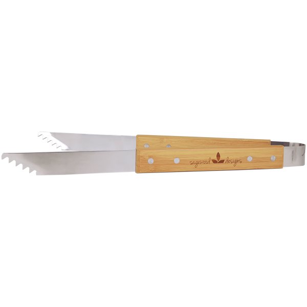 14" Bamboo Barbeque Tongs - Bamboo/Silver