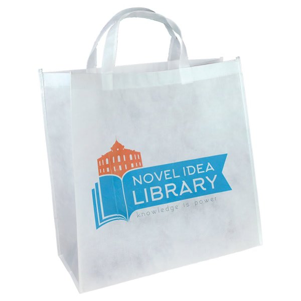 15 3/4" x 15 3/4" White Custom Printed Bag with 7" Gusset - White
