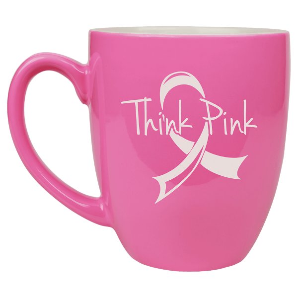 16 oz. Pink Ceramic Bistro LazerMug - Pink/White