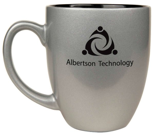 16 oz. Silver Ceramic Bistro LazerMug - Silver/Black