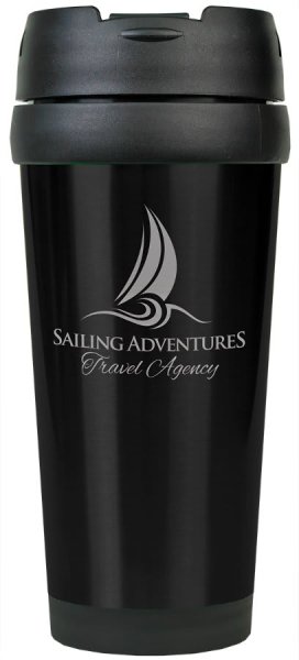 16 oz. Black Custom Engraved Stainless Steel Travel Mug without Handle - Black