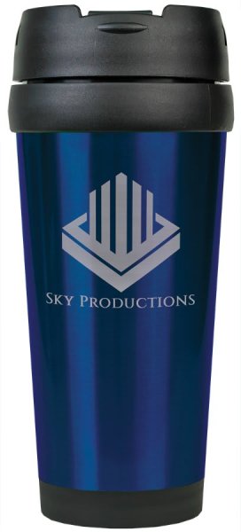 16 oz. Blue Custom Engraved Stainless Steel Travel Mug without Handle - Blue