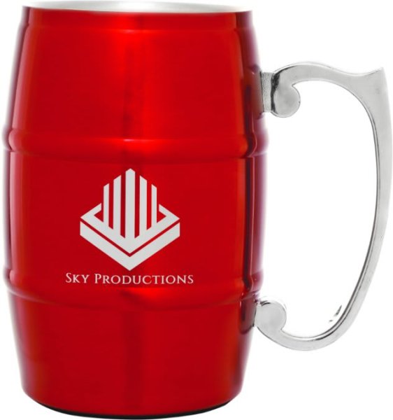 17 oz. Red Stainless Steel Barrel Mug with Handle - Red