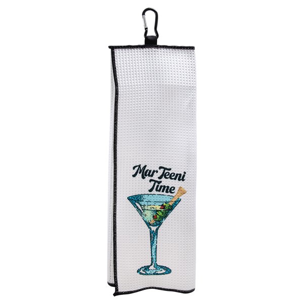 17" x 17" White Trifold Custom Printed Golf Towel with Black Border and Carabiner - White/Black
