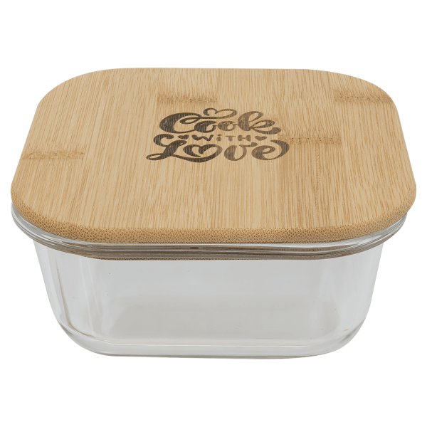 18 oz. Square Glass Container with Bamboo Lid - Clear/Bamboo