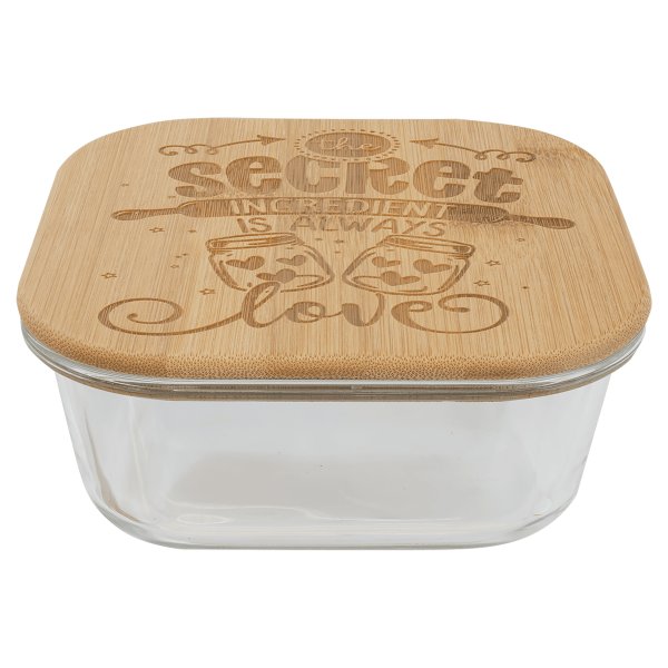 27 oz. Square Glass Container with Bamboo Lid - Clear/Bamboo
