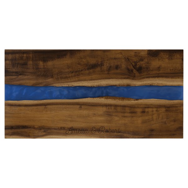 18"x 9" Acacia with Blue Pearl Resin Serving Board - woodgrain/blue