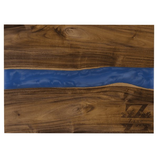15 3/4" x 11 3/4" Acacia with Blue Pearl Resin Serving Board - woodgrain/blue