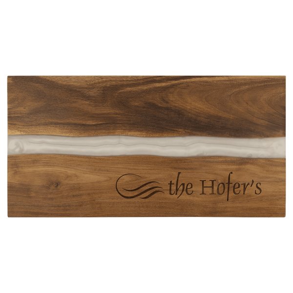 18" x 9" Acacia with White Pearl Resin Serving Board - woodgrain/white
