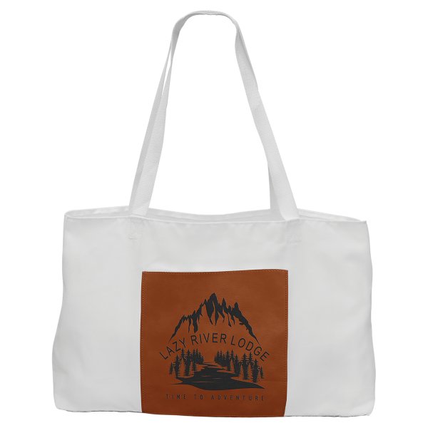 19" x 12" White Bag with 5" Rawhide Engraved Faux Leather Gusset - White/Rawhide