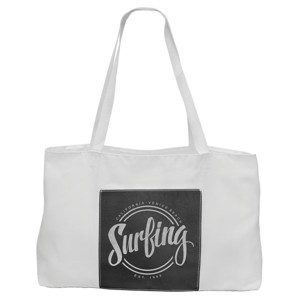 19" x 12" White Bag with 5" Black/Silver Engraved Faux Leather Gusset - White/Black