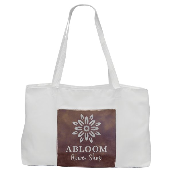 19" x 12" White Bag with 5" Rustic/Silver Engraved Faux Leather Gusset - White/Rustic