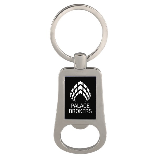 2 1/8" Silver/Black Custom Engraved Bottle Opener Keychain - Silver/Black