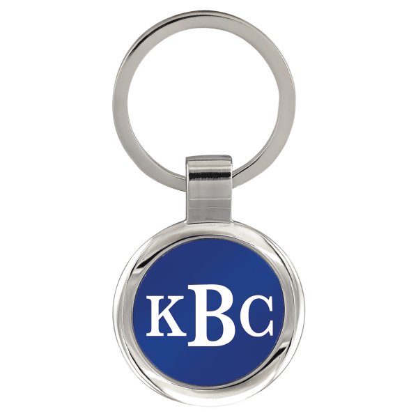 3" Blue Custom Engraved Round Keychain - Silver/Blue