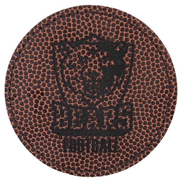 3" Football Engraved Faux Leather Round Patch with Kota Pro Adhesive - Football(Brown)