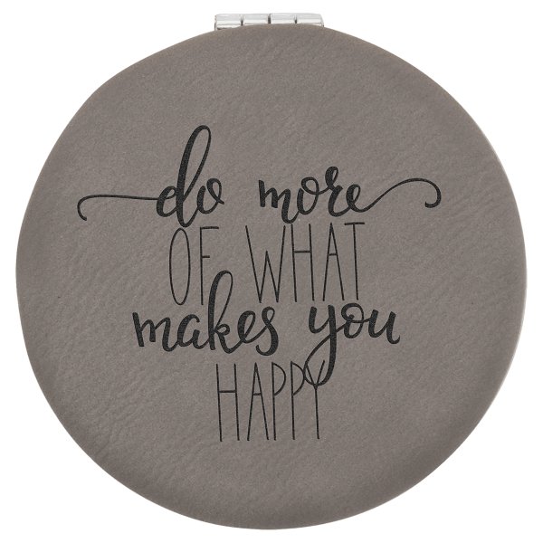 2 1/2" Gray Engraved Faux Leather Compact Mirror - Gray