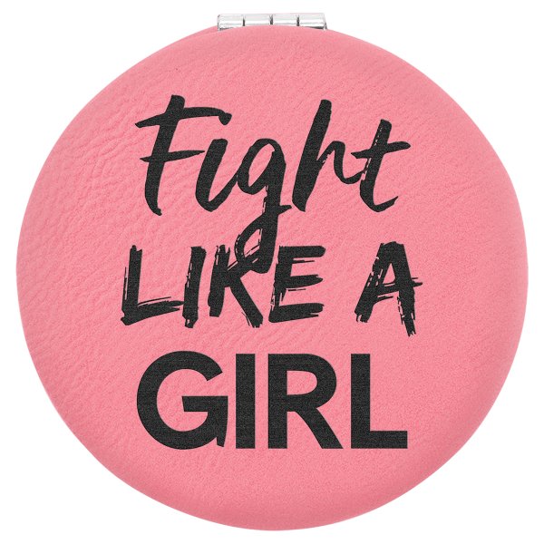 2 1/2" Pink Engraved Faux Leather Compact Mirror - Pink