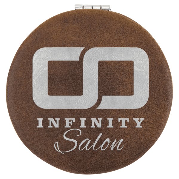 2 1/2" Rustic/Silver Engraved Faux Leather Compact Mirror - Rustic