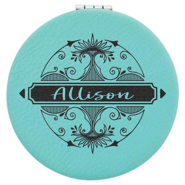 2 1/2" Teal Engraved Faux Leather Compact Mirror - Teal