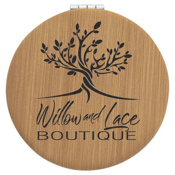 2 1/2" Bamboo Engraved Faux Leather Compact Mirror - Bamboo