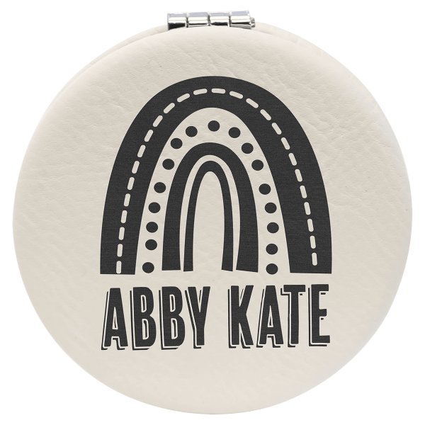 2 1/2" White Engraved Faux Leather Compact Mirror - White