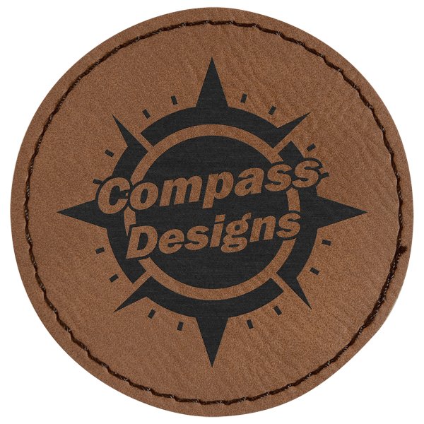 2 1/2" Dark Brown Engraved Faux Leather Round Patch with Kota Pro Adhesive - Dark Brown