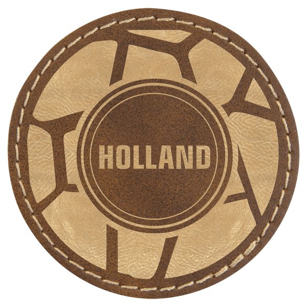 2 1/2" Rustic/Gold Engraved Faux Leather Round Patch with Kota Pro Adhesive - Rustic