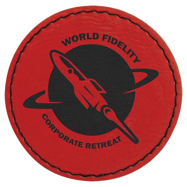 2 1/2" Red Engraved Faux Leather Round Patch with Kota Pro Adhesive - Red