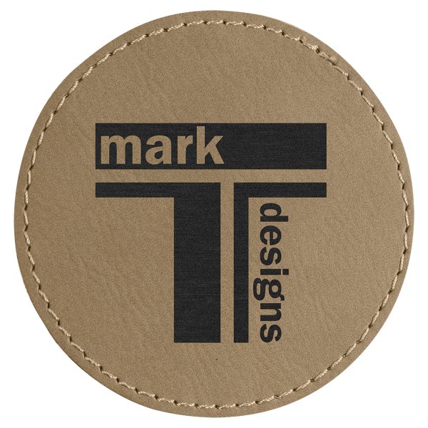3" Light Brown Engraved Faux Leather Round Patch with Kota Pro Adhesive - Light Brown
