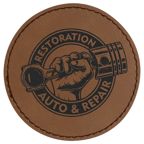 3" Dark Brown Engraved Faux Leather Round Patch with Kota Pro Adhesive - Dark Brown