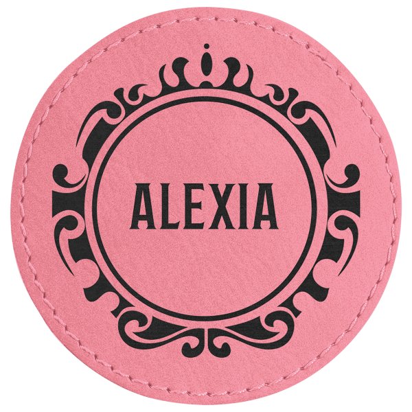 3" Pink Engraved Faux Leather Round Patch with Kota Pro Adhesive - Pink