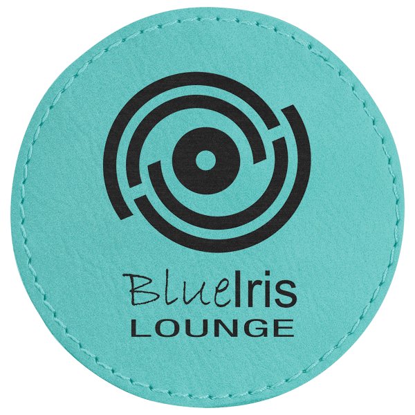 3" Teal Engraved Faux Leather Round Patch with Kota Pro Adhesive - Teal