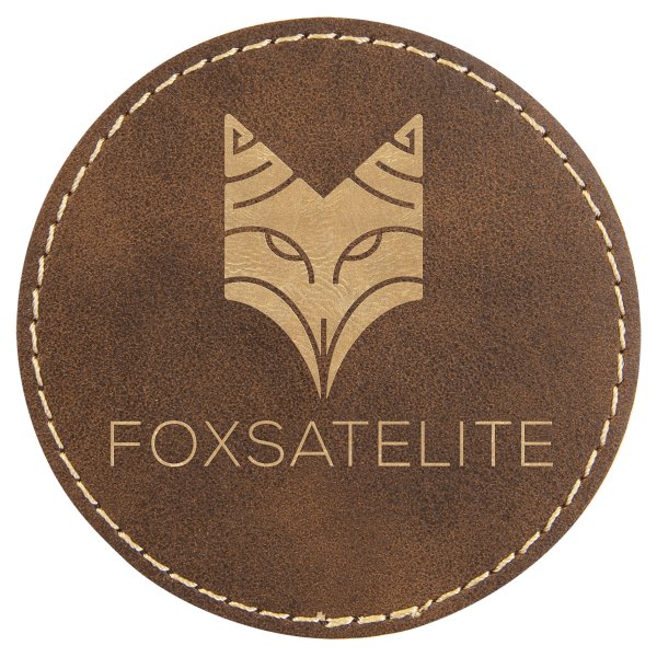 3" Rustic/Gold Engraved Faux Leather Round Patch with Kota Pro Adhesive - Rustic