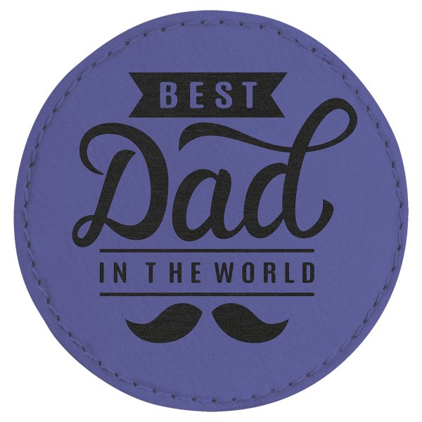 3" Purple Engraved Faux Leather Round Patch with Kota Pro Adhesive - Purple