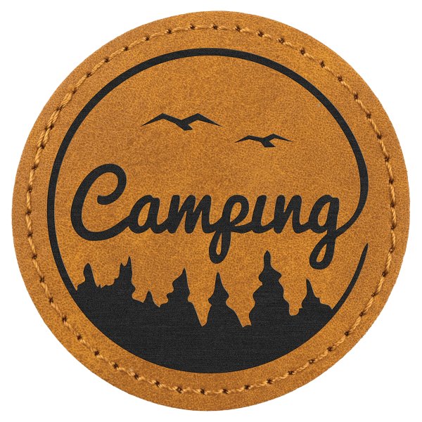 2 1/2" Light Brown Premier Engraved Faux Leather Round Patch with Kota Pro Adhesive - Creekside Collection - Light Brown
