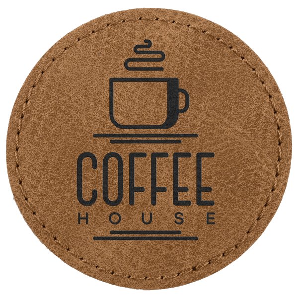 2 1/2" Medium Brown Premier Engraved Faux Leather Round Patch with Kota Pro Adhesive - Creekside Collection - Medium Brown