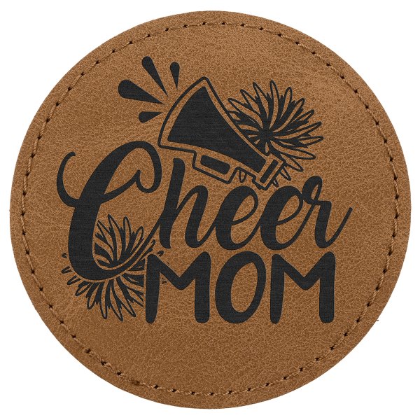 3" Medium Brown Premier Engraved Faux Leather Round Patch with Kota Pro Adhesive - Creekside Collection - Medium Brown