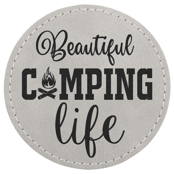 3" Light Gray Premier Engraved Faux Leather Round Patch with Kota Pro Adhesive - Creekside Collection - Light Gray