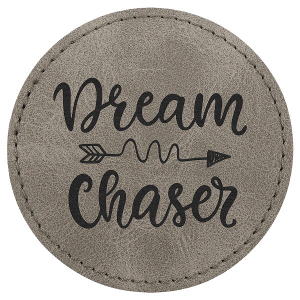 3" Gray Premier Engraved Faux Leather Round Patch with Kota Pro Adhesive -  Creekside Collection - Gray