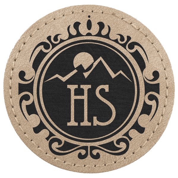 2 1/2" Light Tan Premier Engraved Faux Leather Round Patch with Kota Pro Adhesive - Creekside Collection - Light Tan