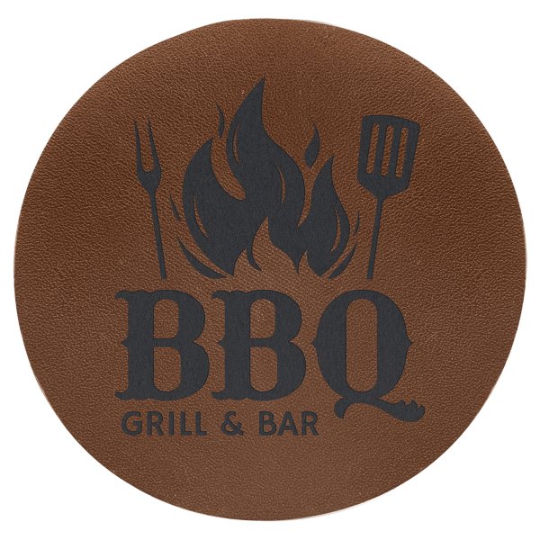 2 1/2" Round Brown Genuine Leather Patch with Adhesive - Brown