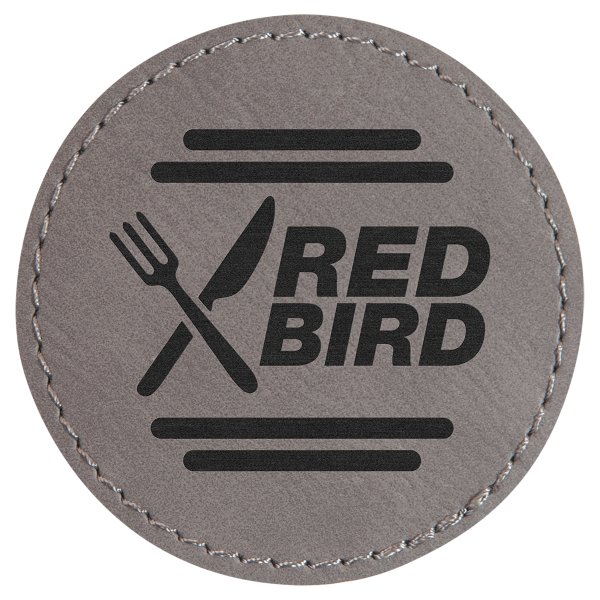 2 1/2" Round Gray Engraved Faux Leather Patch with Adhesive - Gray