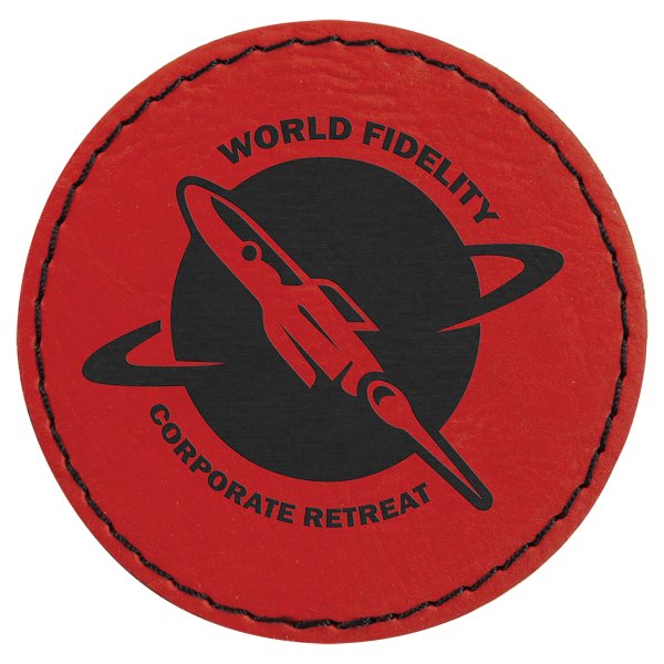 2 1/2" Round Red Engraved Faux Leather Patch with Adhesive - Red