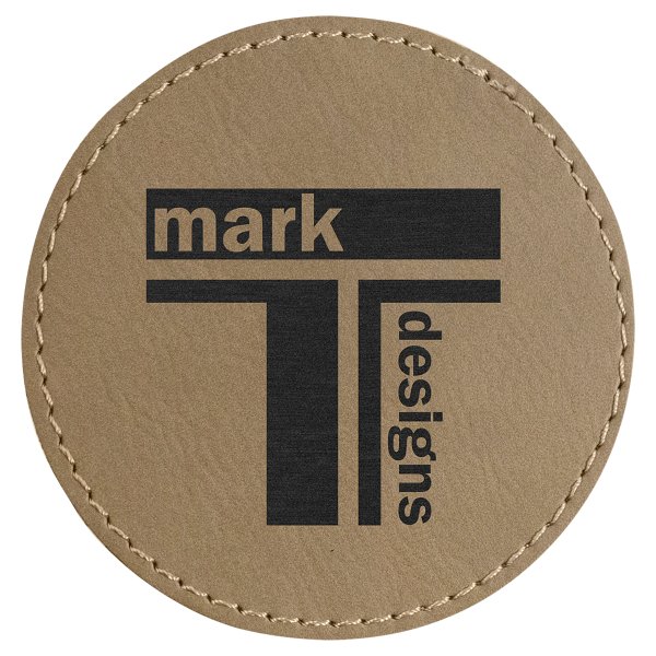 3" Round Light Brown Engraved Faux Leather Patch with Adhesive - Light Brown