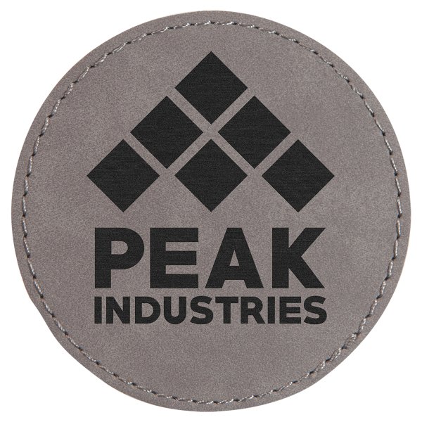 3" Round Gray Engraved Faux Leather Patch with Adhesive - Gray