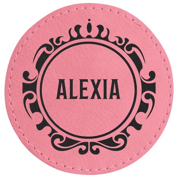 3" Round Pink Engraved Faux Leather Patch with Adhesive - Pink