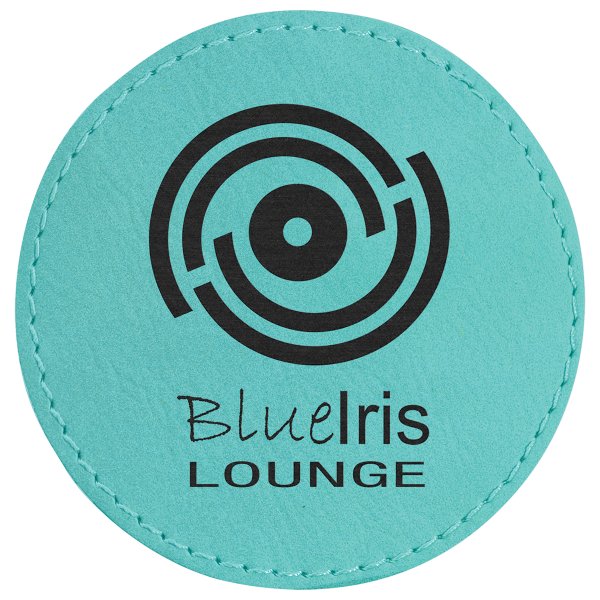 3" Round Teal Engraved Faux Leather Patch with Adhesive - Teal