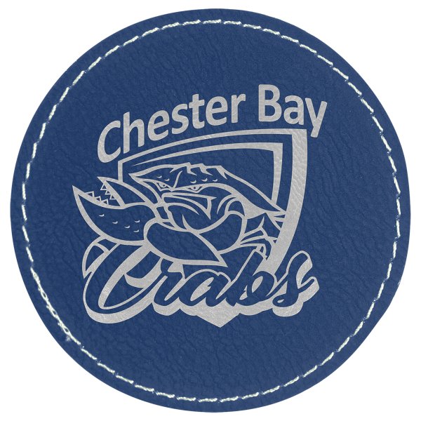 3" Round Blue/Silver Engraved Faux Leather Patch with Adhesive - Blue