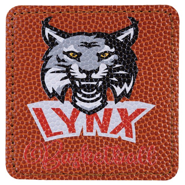 3" x 3" Basketball Engraved Faux Leather Square Patch with Kota Pro Adhesive - Basketball (Orange)